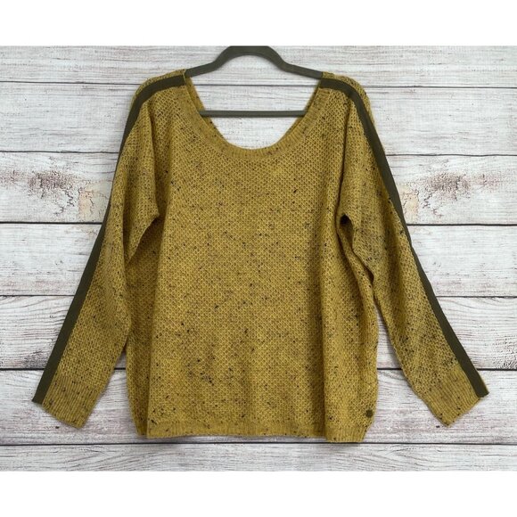 Roxy Boat Neck Honeycomb Knit Oversized Sweater‎ Women's Size 10 Yellow/Green - Picture 1 of 7